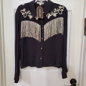 Idlewind Womens Rodeo Fringe Embellished Cowgirl Top